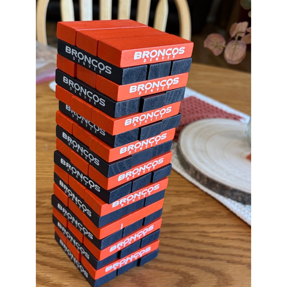 Denver Broncos NFL Wooden Stacking Block Game Orange Black Team Logo Set